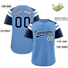 Light Blue Navy Contrast Raglan Baseball Jersey 2