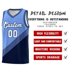 Light Blue Navy Diagonal Stripe Color Block Basketball Jersey 2