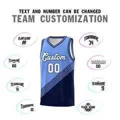 Light Blue Navy Diagonal Stripe Color Block Basketball Jersey 4