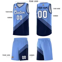 Light Blue Navy Diagonal Stripe Color Block Basketball Jersey 5