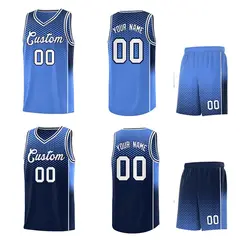 Light Blue Navy Dot Pattern Reversible Gradient Basketball Jersey Kits 2