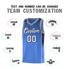 Light Blue Navy Dot Pattern Reversible Gradient Basketball Jersey Kits 4