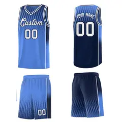 Light Blue Navy Dot Pattern Reversible Gradient Basketball Jersey Kits 5