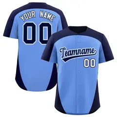 Light Blue Navy Edge Color Block Baseball Jersey 1