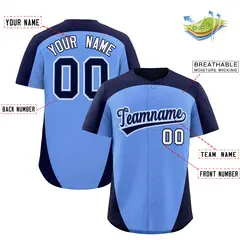 Light Blue Navy Edge Color Block Baseball Jersey 2