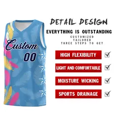 Light Blue Navy Feather Graffiti Pattern Basketball Jersey 2