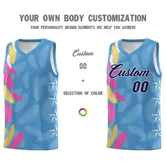 Light Blue Navy Feather Graffiti Pattern Basketball Jersey 3