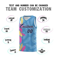 Light Blue Navy Feather Graffiti Pattern Basketball Jersey 4