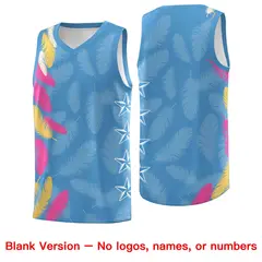 Light Blue Navy Feather Graffiti Pattern Basketball Jersey 6