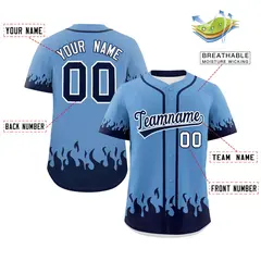 Light Blue Navy Flame Graffiti Authentic Baseball Jersey 2