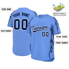 Light Blue Navy Flame Outline Side Baseball Jersey 2