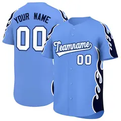 Light Blue Navy Flame Outline Side Baseball Jersey 1