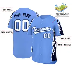 Light Blue Navy Flame Outline Side Baseball Jersey 2