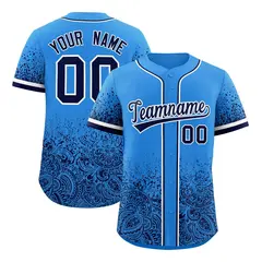 Light Blue Navy Floral Gradient Full Button Baseball Jersey 1