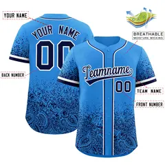 Light Blue Navy Floral Gradient Full Button Baseball Jersey 2