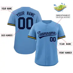 Light Blue Navy Full Button Authentic Baseball Jersey 2
