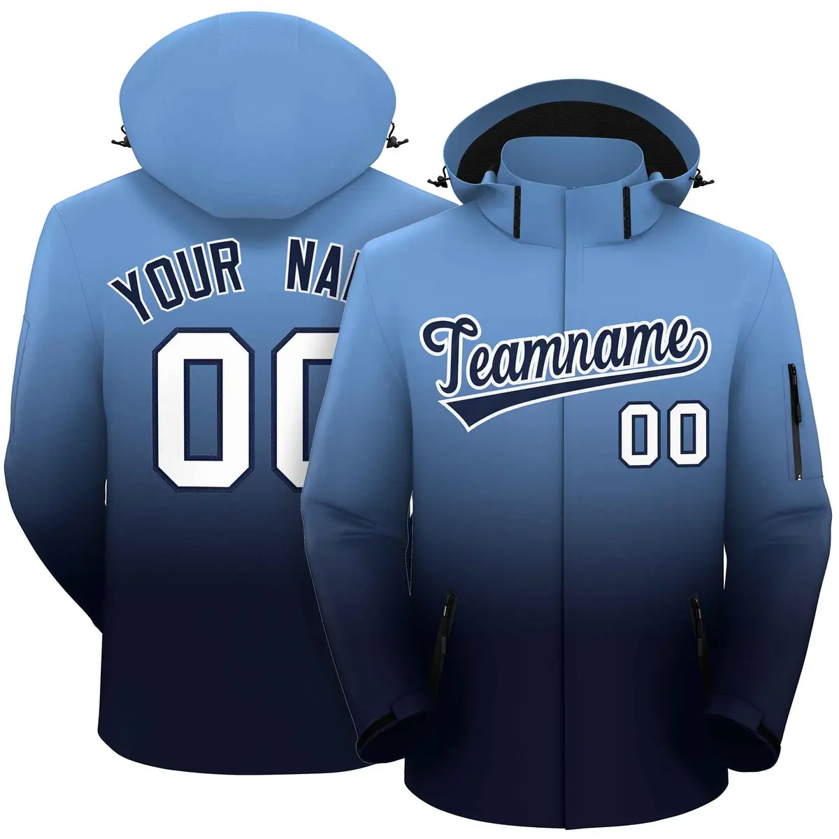 Light Blue Navy Gradient Hooded Outdoor Waterproof Jacket