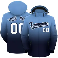 Light Blue Navy Gradient Hooded Outdoor Waterproof Jacket