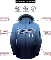 Light Blue Navy Gradient Hooded Outdoor Waterproof Jacket 2