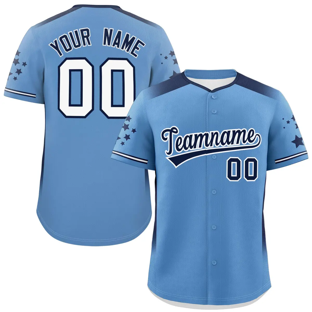 Light Blue Navy Gradient Star Pattern Baseball Jersey