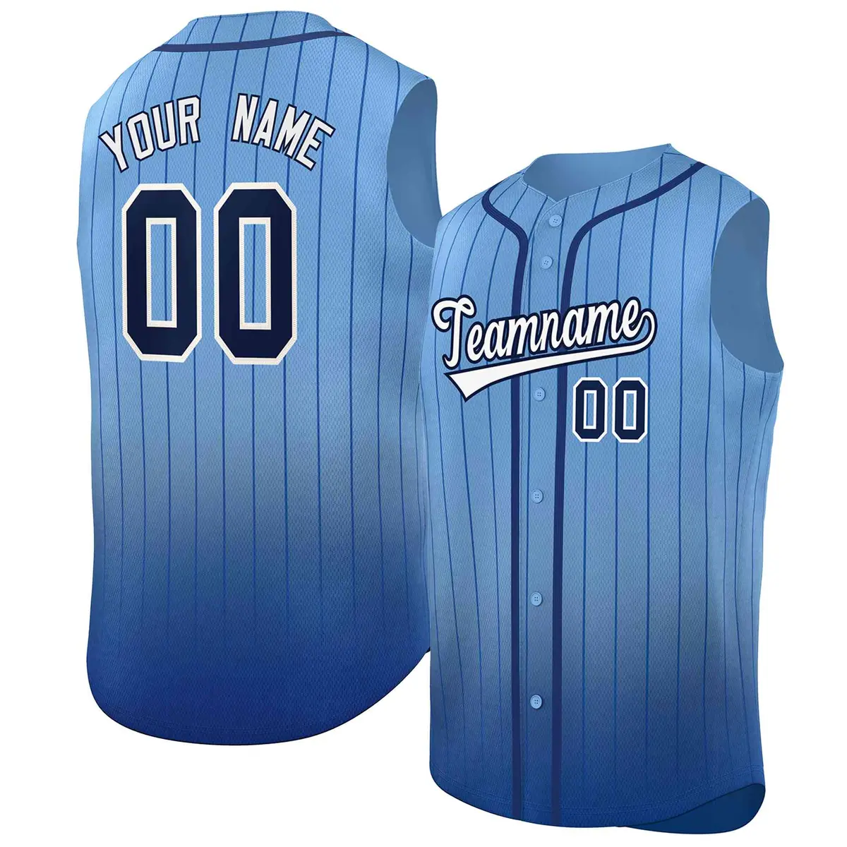 Light Blue Navy Gradient Stripe Sleeveless Baseball Jersey