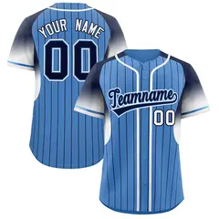 Light Blue Navy Gradient Stripe Sleeves Baseball Jersey