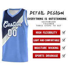 Light Blue Navy Gray Diagonal Stripes Color Block Basketball Jersey 2
