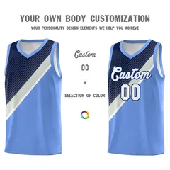 Light Blue Navy Gray Diagonal Stripes Color Block Basketball Jersey 3