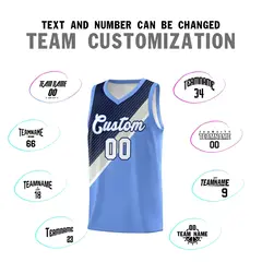 Light Blue Navy Gray Diagonal Stripes Color Block Basketball Jersey 4