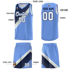 Light Blue Navy Gray Diagonal Stripes Color Block Basketball Jersey 5