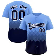 Light Blue Navy Grid Blur Pattern Baseball Jersey 1