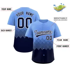 Light Blue Navy Grid Blur Pattern Baseball Jersey 2