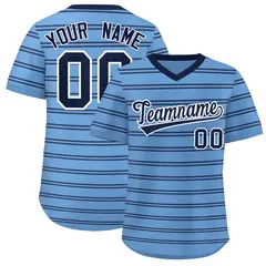 Light Blue Navy Horizontal Stripe Pullover Baseball Jersey 1