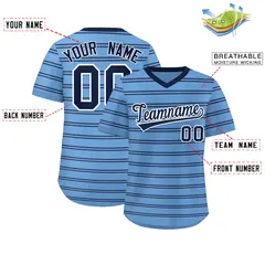 Light Blue Navy Horizontal Stripe Pullover Baseball Jersey 2