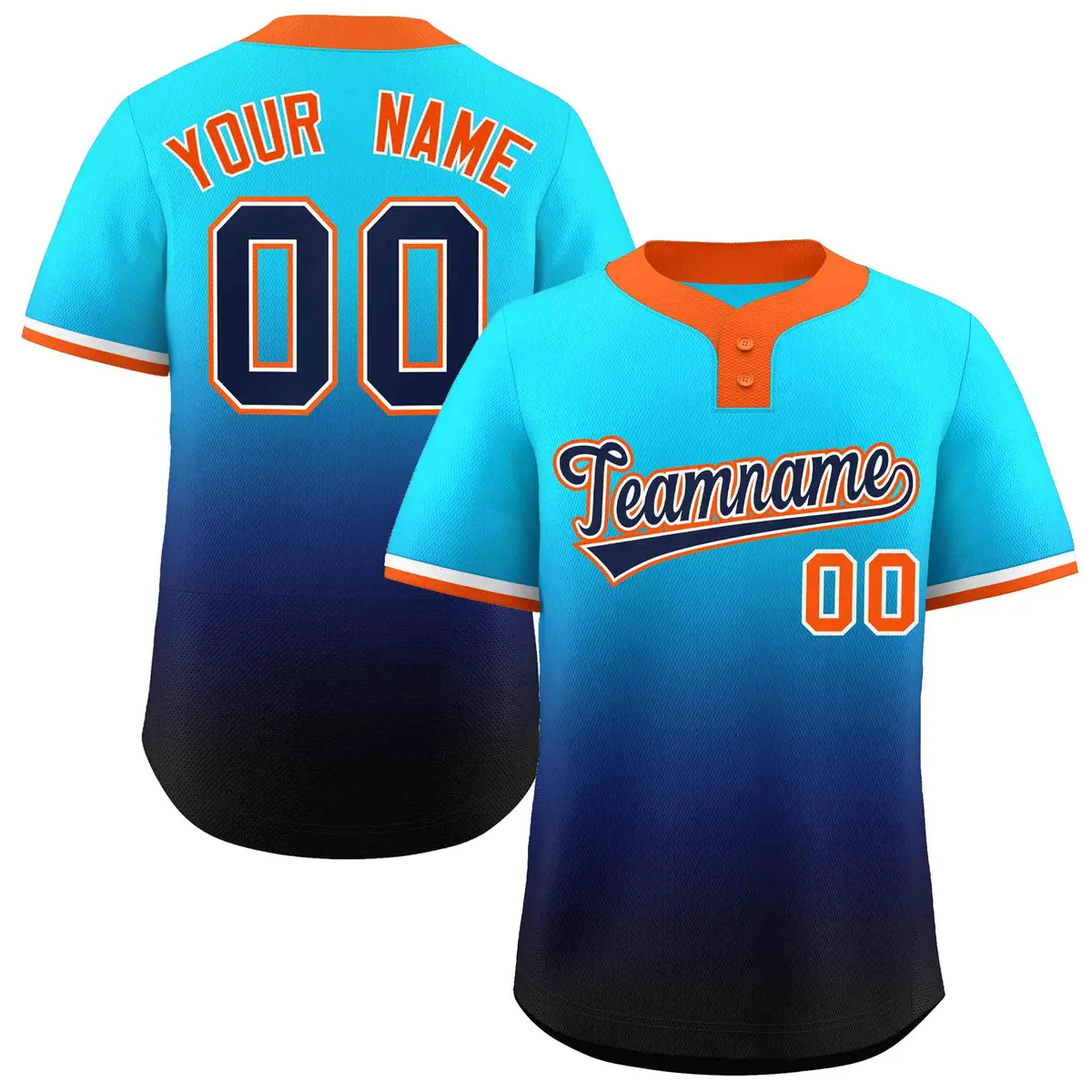 Light Blue Navy Navy-White Gradient Two-Button Softball Jersey