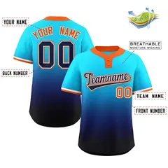 Light Blue Navy Navy-White Gradient Two-Button Softball Jersey 2