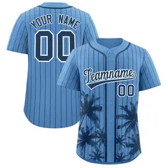 Light Blue Navy Pinstripe Coconut Tree Baseball Jersey 1