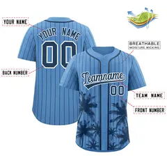 Light Blue Navy Pinstripe Coconut Tree Baseball Jersey 2