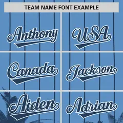 Light Blue Navy Pinstripe Coconut Tree Baseball Jersey 3