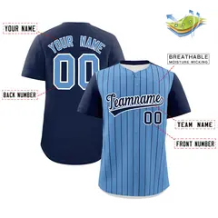 Light Blue Navy Pinstripe Two-Tone Authentic Baseball Jersey 2