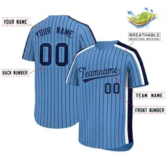 Light Blue Navy Pinstripe Two-tone Side Baseball Jersey 2