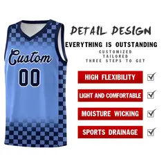 Light Blue Navy Plaid Basketball Jersey for Teams 2