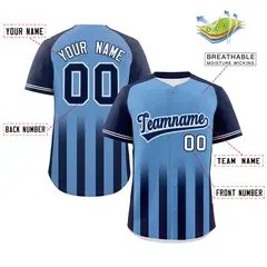 Light Blue Navy Raglan Gradient Thick Stripe Baseball Jersey 2