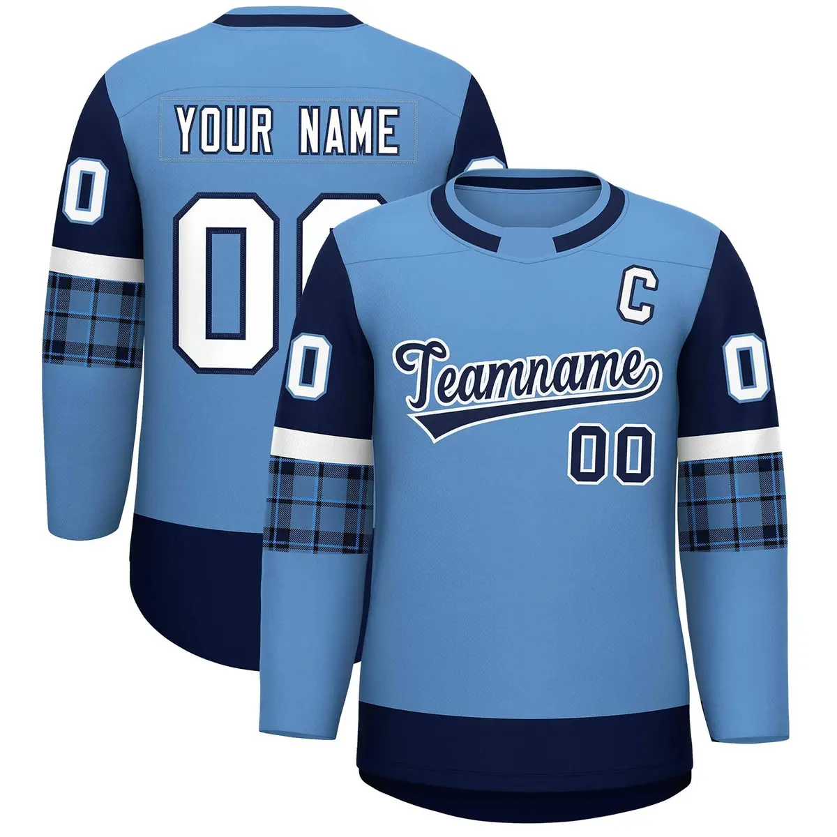 Light Blue Navy Raglan Sleeves Round-Neck Hockey Jersey