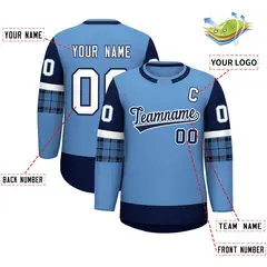 Light Blue Navy Raglan Sleeves Round-Neck Hockey Jersey 2