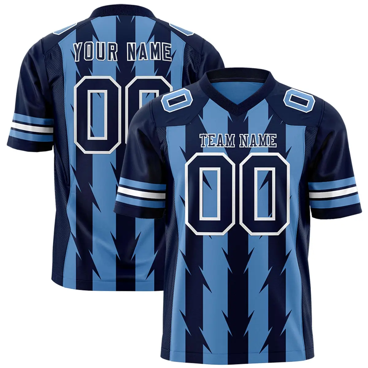 Light Blue Navy Razr Stripe Graffiti Flag Football Jersey