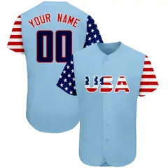 Light Blue Navy-Red American Flag Baseball Jersey