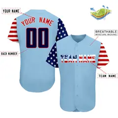Light Blue Navy-Red American Flag Baseball Jersey 2
