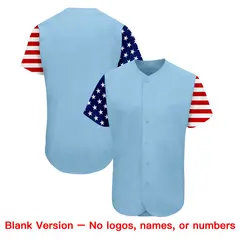 Light Blue Navy-Red American Flag Baseball Jersey 7