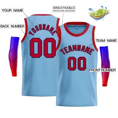 Men's Light Blue Navy-Red Bull Casual Basketball Jersey 2